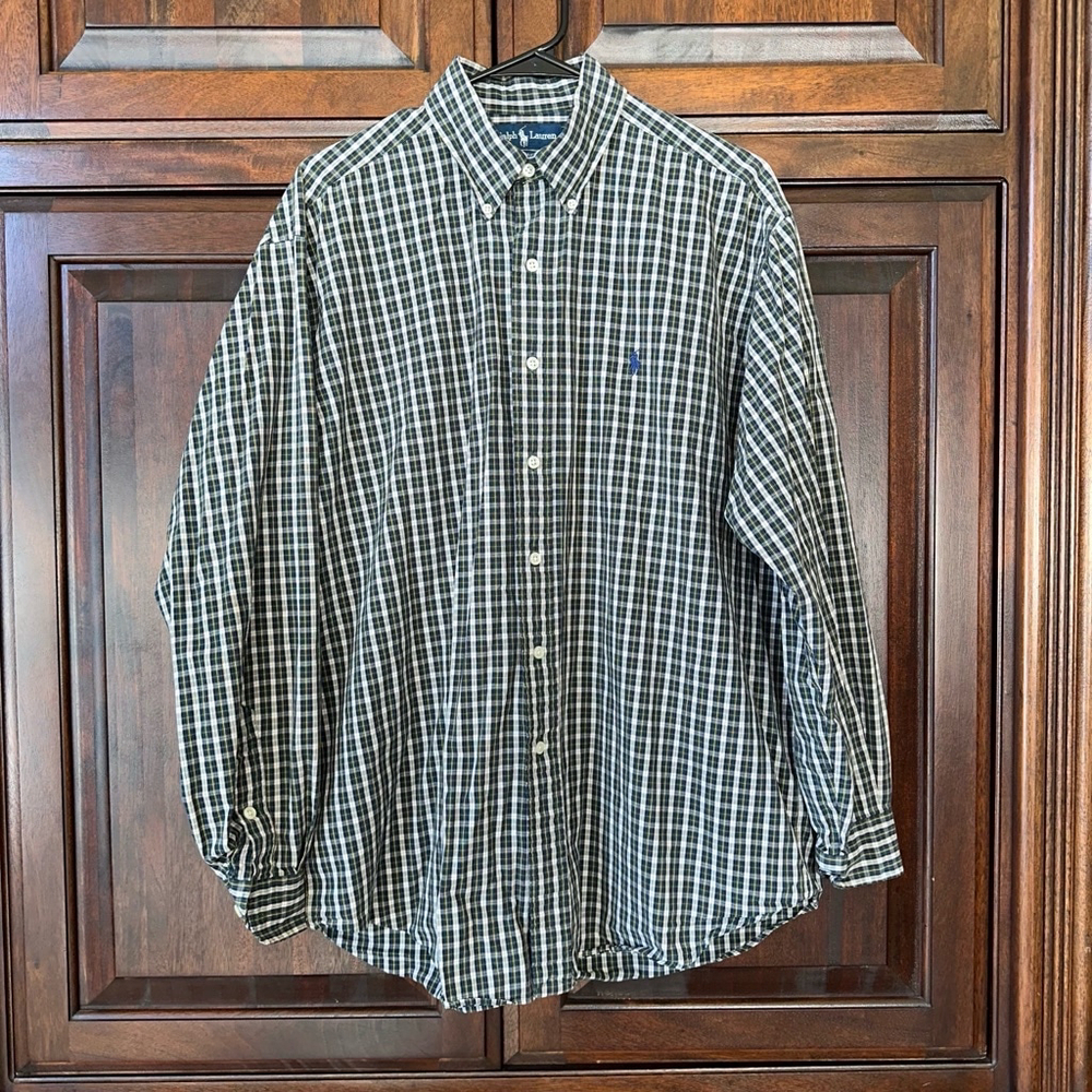 Green Ralph Lauren Mens Size L Navy Plaid Blake Cotton Long Sleeve Button Down - Picture 4 of 12